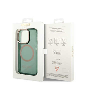 Guess dėklas for iPhone 14 Pro Max 6,7 GUHMP14XHTCMA khaki hard dėklas Gold Outline Translucent MagSafe