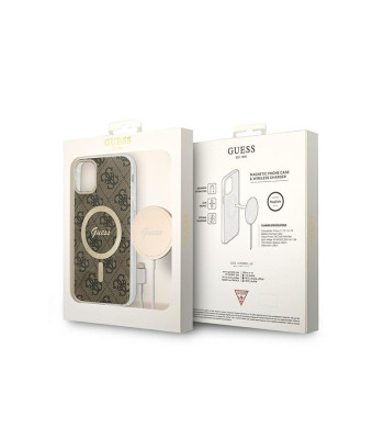 Guess set dėklas + įkroviklis for iPhone 11 6,1 GUBPN61H4EACSW brown hard dėklas 4G Print MagSafe