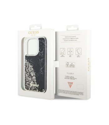 Guess dėklas for iPhone 14 Pro 6,1 GUHCP14LLCSGSGK black hard dėklas Liquid Glitter Marble