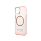 Guess dėklas for iPhone 14 Plus 6,7 GUHMP14MHTCMP pink harddėklas Gold Outline Translucent MagSafe