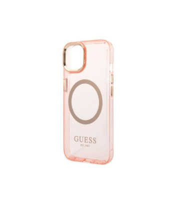 Guess dėklas for iPhone 14 Plus 6,7 GUHMP14MHTCMP pink harddėklas Gold Outline Translucent MagSafe