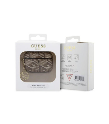 Guess dėklas for AirPods Pro 2 GUAP2PGCE4CW brown Gcube Classic Gold Logo W/Charm