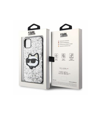 Karl Lagerfeld dėklas for iPhone 11 / XR KLHCN61G2CPS silver harddėklas Glitter Choupette Patch