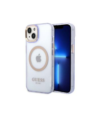 Guess dėklas for iPhone 14 6,1 GUHMP14SHTCMU purple harddėklas Gold Outline Translucent MagSafe