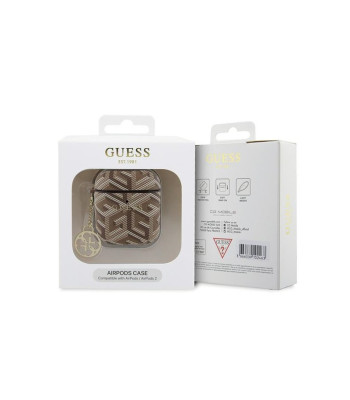 Guess dėklas for AirPods 1 / 2 GUA2PGCE4CW brown Gcube Classic Gold Logo W/Charm