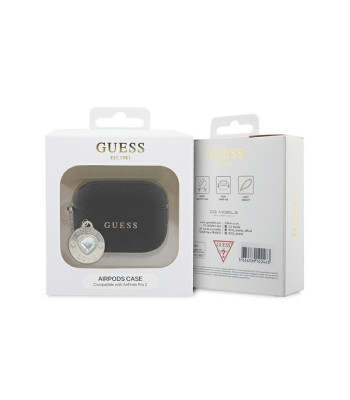 Guess dėklas for AirPods Pro 2 GUAP2PGEHCDK black Fixed Glitter W/ Heart Diamond Charm