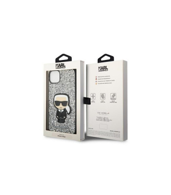 Karl Lagerfeld dėklas for iPhone 14 Plus 6,7 KLHCP14MGFKPG silver HC Glitter Flakes Ikonik