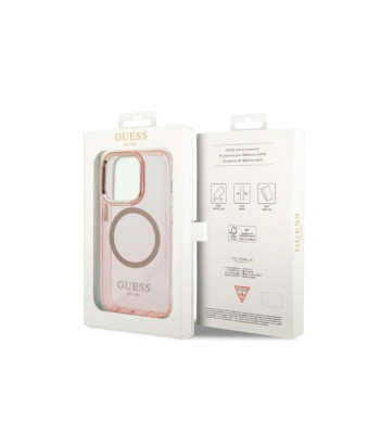 Guess dėklas for iPhone 14 Pro 6,1 GUHMP14LHTCMP pink harddėklas Magsafe Gold Outline Translucent