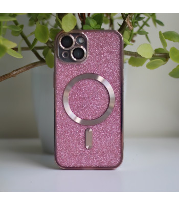 Glitter Chrome Mag dėklas for iPhone 15 6,1 pink