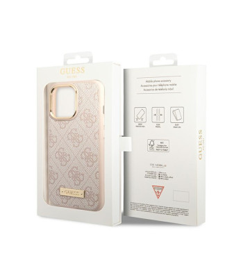 Guess dėklas for iPhone 14 Pro Max 6,7 GUHMP14XU4GPRP pink hard dėklas 4G Metal Plate Logo MagSafe