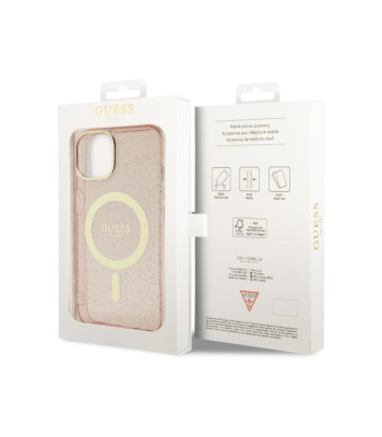 Guess dėklas for iPhone 14 Plus 6,7 GUHMP14MHCMCGP pink harddėklas Magsafe IML Glitter Gold