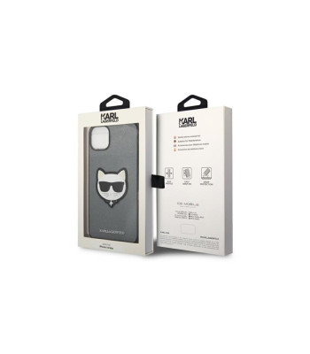 Karl Lagerfeld dėklas for iPhone 14 Pro 6,1 KLHCP14LSAPCHG silver PU Saffiano dėklas with Choupette Head Patch