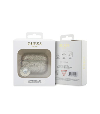 Guess dėklas for AirPods Pro 2 GUAP2PGEHCDD gold Fixed Glitter W/ Heart Diamond Charm Light