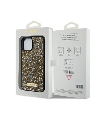 Guess dėklas for iPhone 15 6,1 GUHCP15SPFGSBSD yellow HC Rhinestone Metal Logo