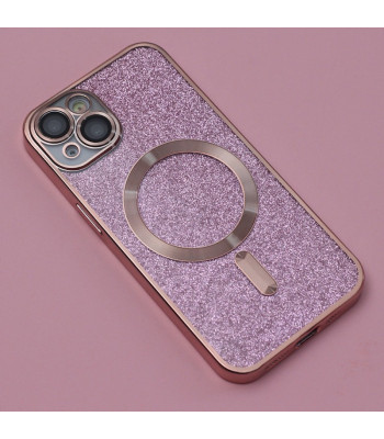 Glitter Chrome Mag dėklas for iPhone 15 Plus 6,7 pink