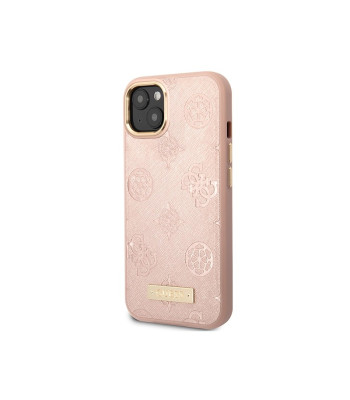 Guess dėklas for iPhone 14 6,1 GUHMP14SSAPSTP pink hard dėklas 4G Peony Logo Plate MagSafe