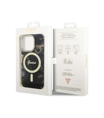 Guess dėklas for iPhone 14 Pro Max 6,7 GUHMP14XHTMRSK black hard dėklas Golden Marble MagSafe