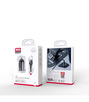 XO automobilinis įkroviklis CC46 QC 3.0 18W 1x USB gray + microUSB cable