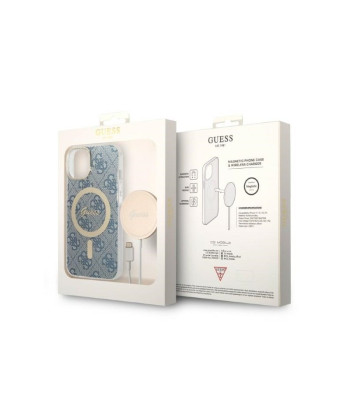 Guess set dėklas + įkroviklis for iPhone 14 Plus 6,7 GUBPP14MH4EACSB blue hard dėklas Marble MagSafe