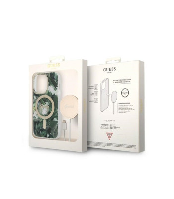 Guess set dėklas + įkroviklis for iPhone 14 Pro 6,1 GUBPP14LHJEACSA green hard dėklas Jungle MagSafe