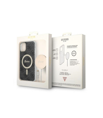 Guess set dėklas + įkroviklis for iPhone 11 6,1 GUBPN61H4EACSK black hard dėklas 4G Print MagSafe