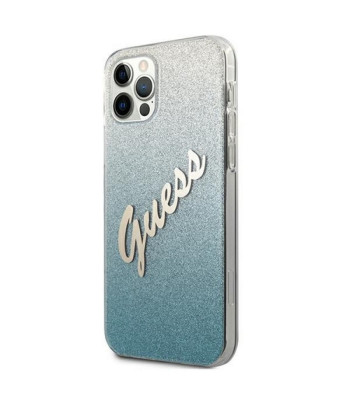 Guess dėklas for iPhone 12 / 12 Pro 6,1 GUHCP12MPCUGLSBL blue hard dėklas Glitter Gradient Script