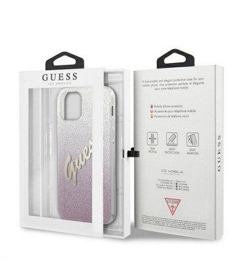 Guess dėklas for iPhone 12 / 12 Pro 6,1 GUHCP12MPCUGLSPI pink hard dėklas Glitter Gradient Script