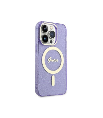 Guess dėklas for iPhone 14 Pro Max 6,7 GUHMP14XHCMCGU purple harddėklas Magsafe IML Glitter Gold