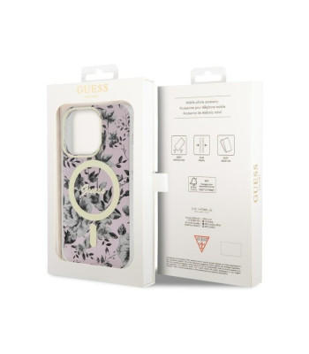 Guess dėklas for iPhone 14 Pro 6,1 GUHMP14LHCFWSP pink harddėklas Magsafe IML Flower