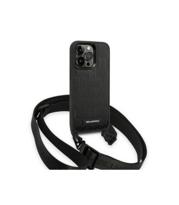 Karl Lagerfeld dėklas for iPhone 14 Pro 6,1 KLHCP14LSTMMK black harddėklas Monogram Plaque Logo Strap