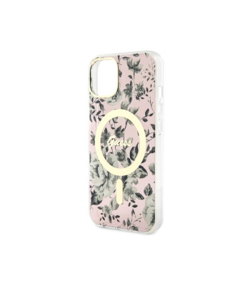 Guess dėklas iPhone 14 6,1 GUHMP14SHCFWSP pink kietasis dėklas Magsafe IML Flower