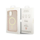 Guess dėklas iPhone 14 6,1 GUHMP14SHCMCGP pink kietasis dėklas Magsafe IML Glitter Gold