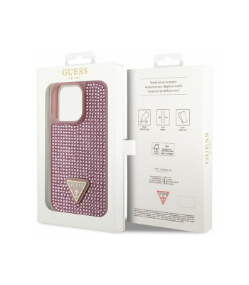 Guess dėklas iPhone 14 Pro 6,1 GUHCP14LHDGTPP pink harddėklas Rhinestone Triangle