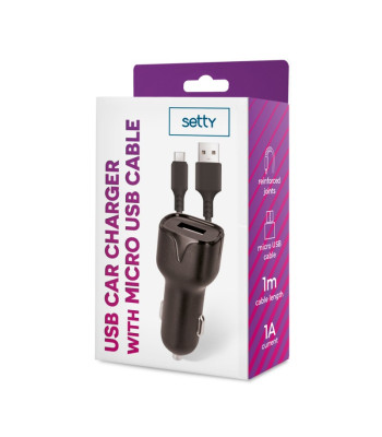 "Setty" automobilinis įkroviklis 1x USB 1A juodas + microUSB laidas 1,0 m NAUJIENA