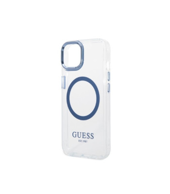 Guess dėklas iPhone 14 Plus 6,7 GUHMP14MHTRMB blue harddėklas Metal Outline Magsafe