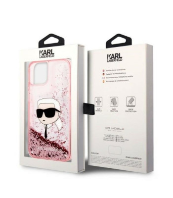 Karl Lagerfeld dėklas iPhone 14 Pro 6,1 KLHCP14LLNCHCP pink kietasis dėklas Liquid Glitter NFT Choupette Head