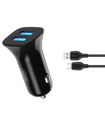 XO automobilinis įkroviklis TZ10 2x USB 2,4A juodas + microUSB laidas