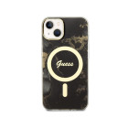 Guess dėklas iPhone 14 6,1 GUHMP14SHTMRSK juodas kietasis dėklas Magsafe IML Golden Marble