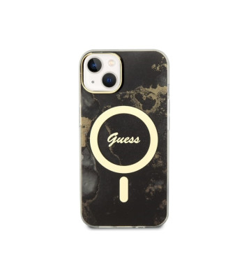 Guess dėklas iPhone 14 6,1 GUHMP14SHTMRSK juodas kietasis dėklas Magsafe IML Golden Marble