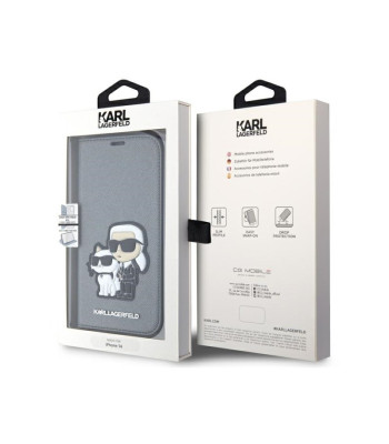 Karl Lagerfeld dėklas iPhone 14 6,1 KLBKP14SSANKCPG silver BT Saffiano Patch Karl-Choupette NFT