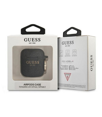 Guess dėklas AirPods GUA2SGGEK juodas Silikono blizgučiai