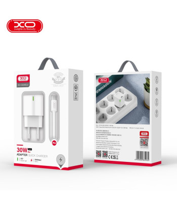 XO sieninis įkroviklis CE06 PD 30W 1x USB-C baltos spalvos + USB-C - USB-C kabelis