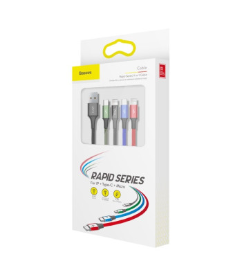 "Baseus" kabelis "Fast 4in1 USB" - micro USB + 2x "Lightning" + USB-C 1,2 m 3,5 A juodas