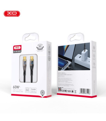 "XO Clear" kabelis NB-Q223B USB-C - USB-C 1,0 m 60W juodas