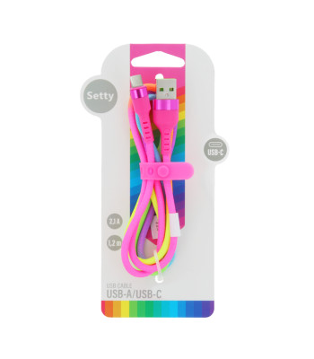 "Setty" USB - USB-C kabelis 1,2 m 2,1 A KNA-C-1.22.113 vaivorykštė